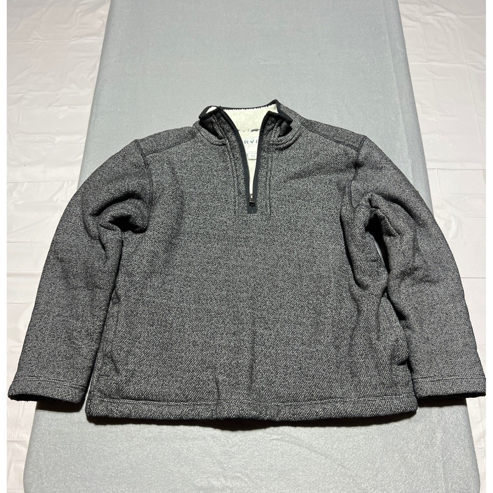 Orvis Mens Medium Quarter Zip Sherpa Lined Fleece Pullover Sweater Gray Heather